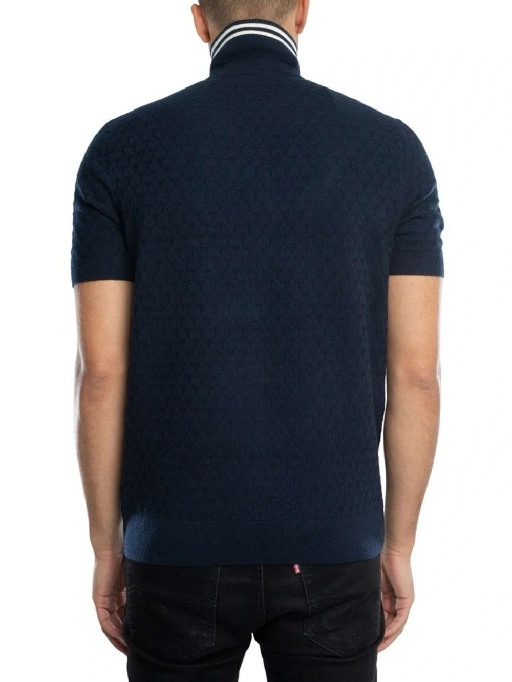 TED BAKER Short Sleeve Textured Knit Polo Shirt Men’s Size 4 Navy‎